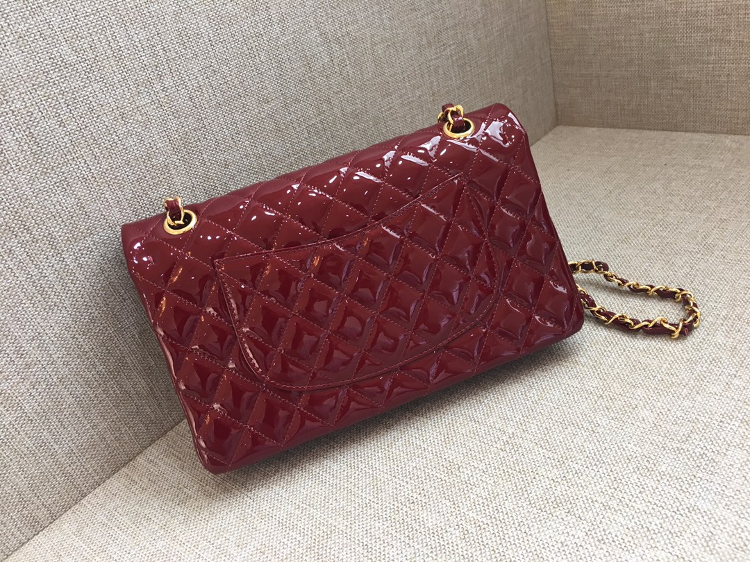 Medium Classic Flap Patent Leather Bag AO1112 Dark Red/Gold